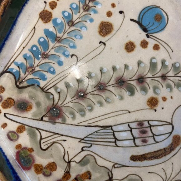 Ken Edwards Vintage Dish Plate Bowl Tonala Pottery Bird Butterfly Drip Glaze - Picture 3 of 7